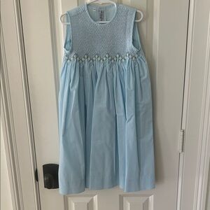 Elegant Sky Blue Sleeveless Smocked Kids Dress